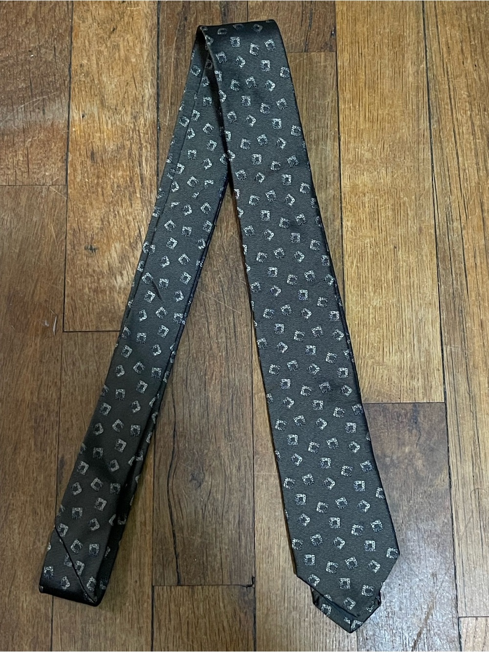 John Varvatos Brown Tie  Geometric Motif